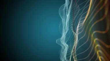 Parçacık dalga nesnesi ile fantastik video animasyonu yavaş çekim ve metin için boşluk, 4096x2304 döngü 4K