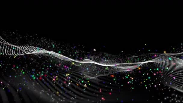Animación Video Futurista Con Objeto Onda Gris Partículas Brillo Colores — Vídeos de Stock
