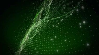 Dalga nesnesi ve parıldayan parçacıklarla gelecek ekolojik video animasyonu, 4096x2304 döngü 4K