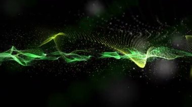 Dalga nesnesi ve parıldayan parçacıklarla gelecek ekolojik video animasyonu, 4096x2304 döngü 4K