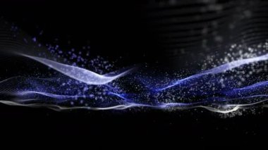 Dalga nesnesi ve parıldayan parçacıklarla gelecek video animasyonu, 4096x2304 döngü 4K