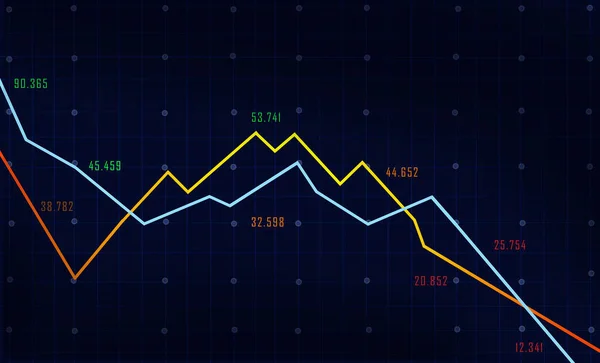 Illustration of a financial graph of lines, analyzing stock prices and business statistics on a blue background, concepts