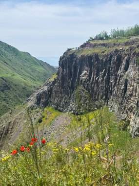 Ermenistan 'daki bazalt sütun mağarası, arkaplan, duvar, kaya, taş, jeoloji, volkanik, yüksek kalite