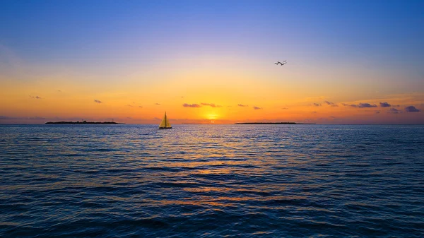 günbatımı Maldivler.