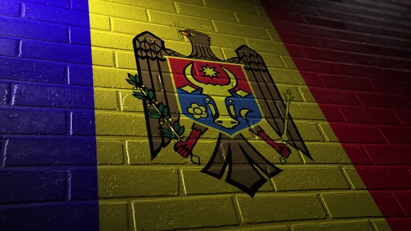 Государственный Флаг Молдовы Раскрашенный Кирпичах — стоковое фото