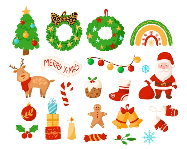 Navidad niños dibujos animados conjunto vector — Vector de stock