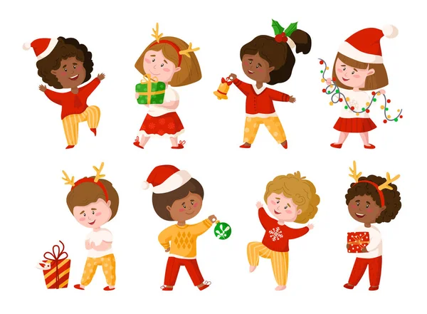 Kerstmis kinderen cartoon set vector — Stockvector