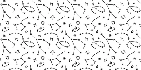 Space svart och vitt doddle sömlös mönster — Stock vektor