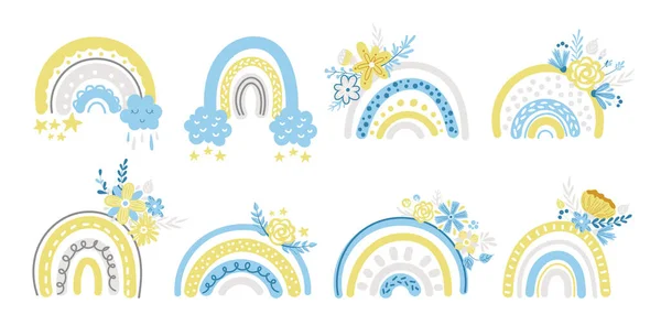 Primavera arco-íris floral clipart set — Vetor de Stock