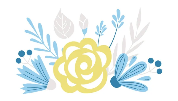 Lente bloemen boeket geïsoleerde clipart, blauw en geel baby bloemen — Stockvector