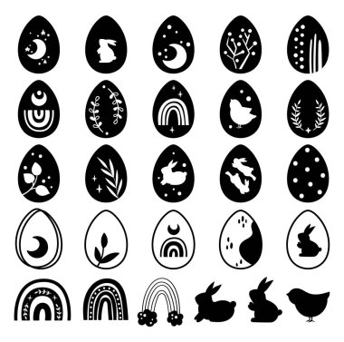 Paskalya Yumurtaları siyah ve beyaz çocuklar Clipart vektör paketi