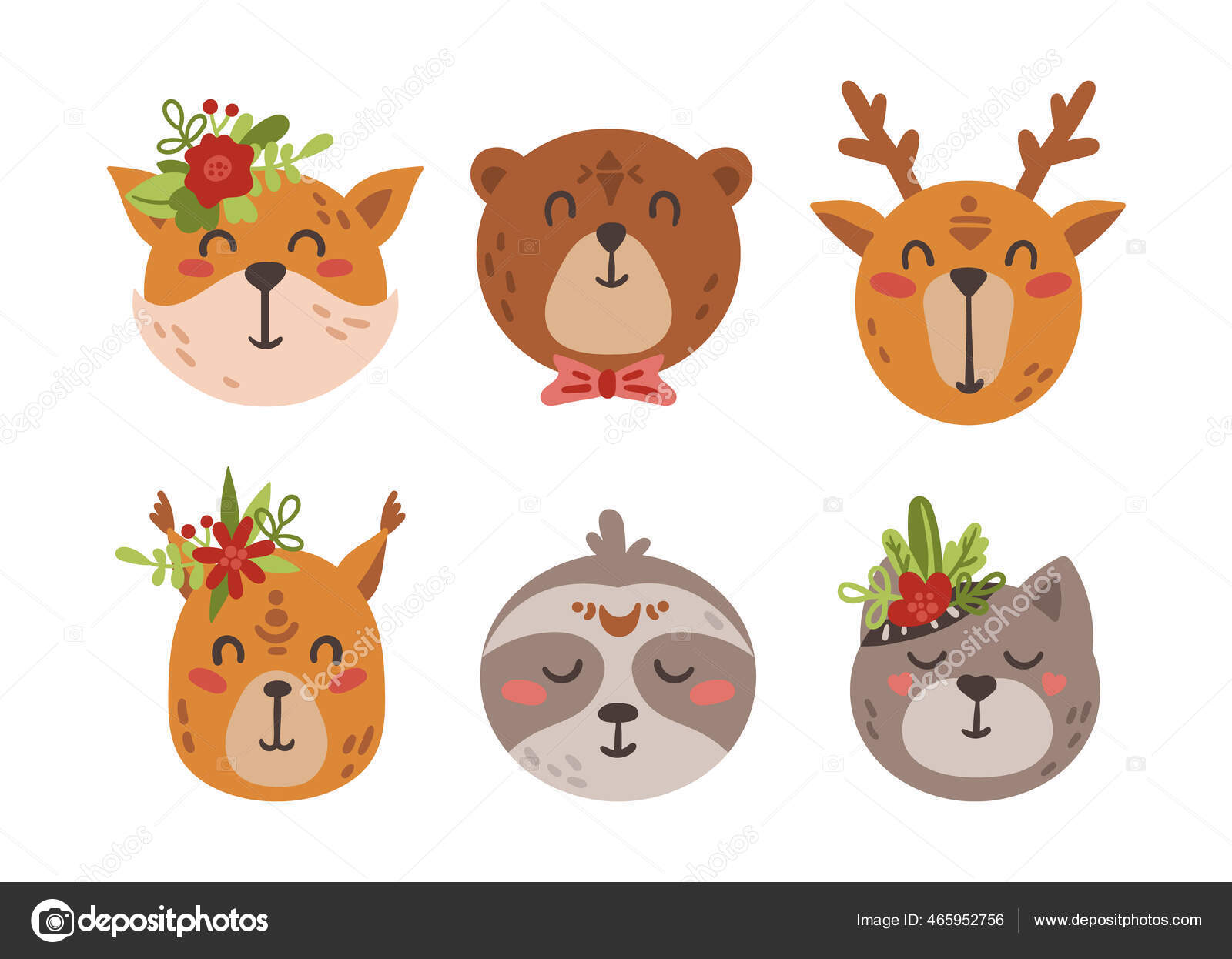 Lindo boho bebé animales caras y flechas aisladas cliparts conjunto Vector  de stock #465952756 de ©Sunniwa, image size:1600x1246
