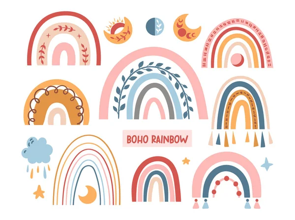 Ensemble clipart arc-en-ciel couleur pastel printemps boho — Image vectorielle