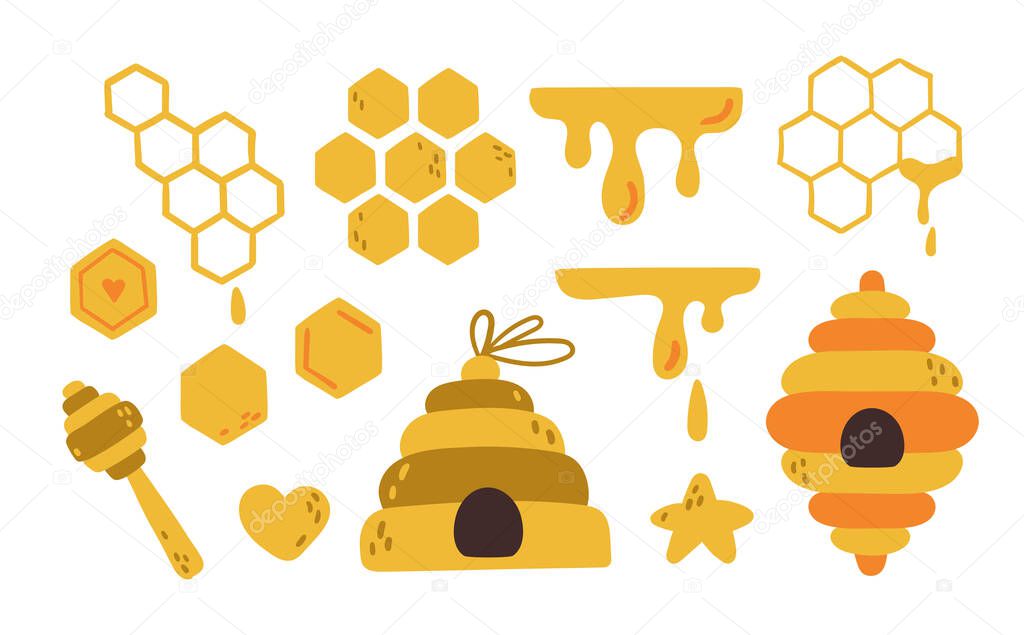 Honey bee elements cartoon kids isolated clip art bundle