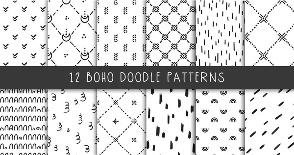 Abstraktes Boho Doodle nahtloses Musterbündel oder digitales Papier — Stockvektor