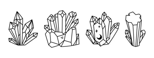 Cristalli o pietre preziose cliparts bundle, gemma raccolta, pietra gioielli o diamanti set, oggetti isolati in bianco e nero bianco e nero set illustrazione vettoriale — Vettoriale Stock