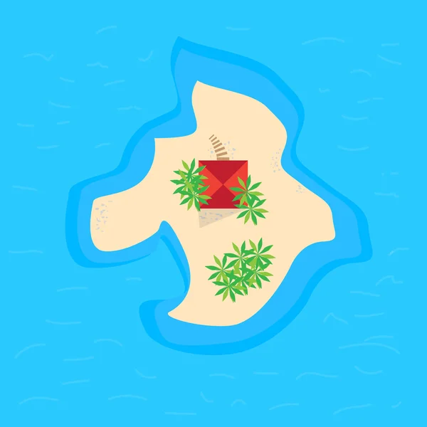 Summer Island with Top View With Building And Palm Trees — стоковый вектор