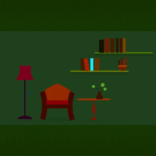 Sala de estar verde retro — Vector de stock