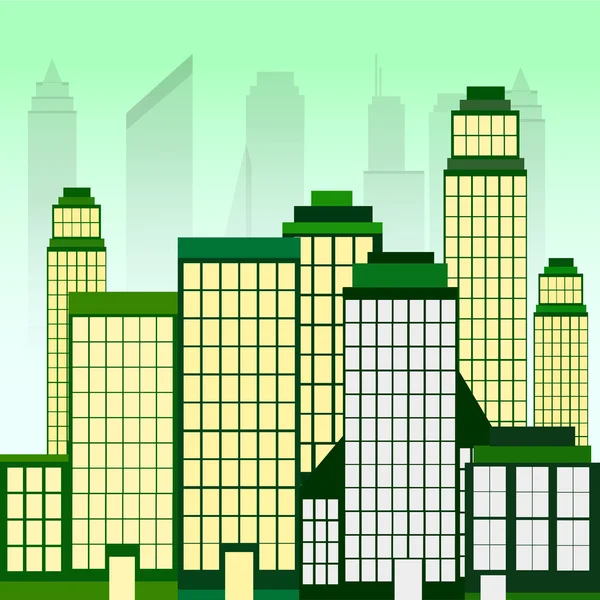 城市景观与绿色摩天大楼 — 图库矢量图片