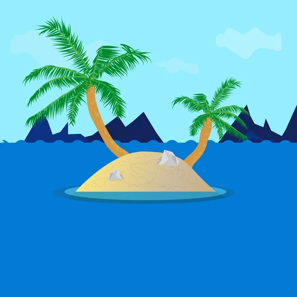 Одинокий остров в океане с пальмами и облаками — стоковый вектор
