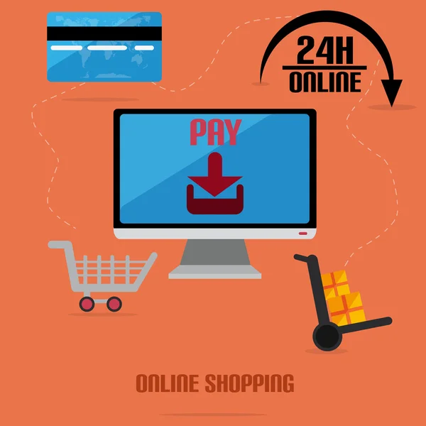 Online Shopping With Flat Monitor And Credit Card — Stock Vector