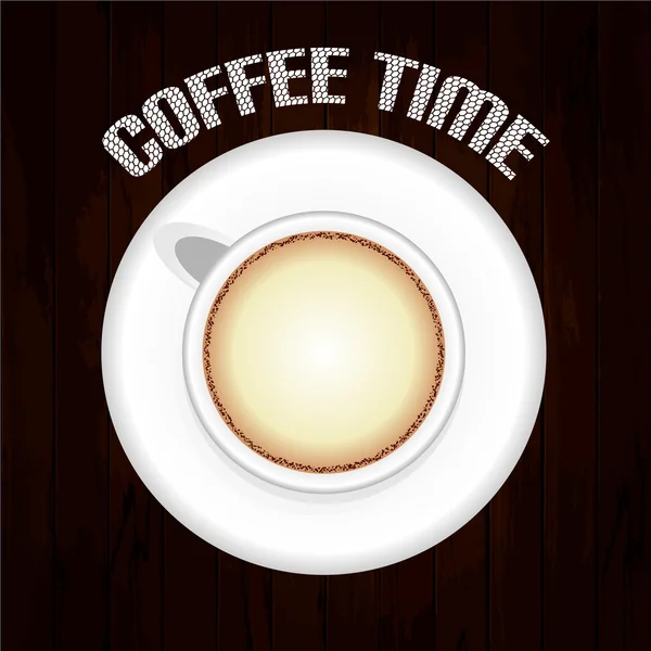 Coffee Latte With Bubbles Text And Wood Background — Stock Vector