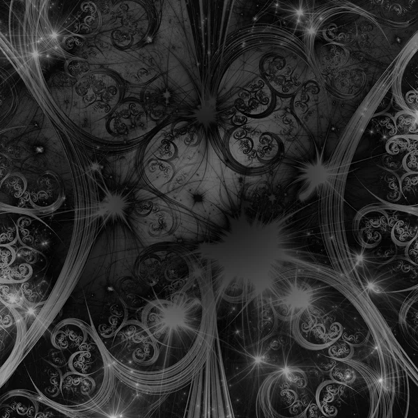 Fondo fractal floral con color negro oscuro y estrellas — Foto de Stock