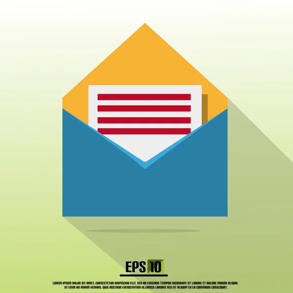 Icono de correo plano azul con letra y fondo verde con sombra — Archivo Imágenes Vectoriales
