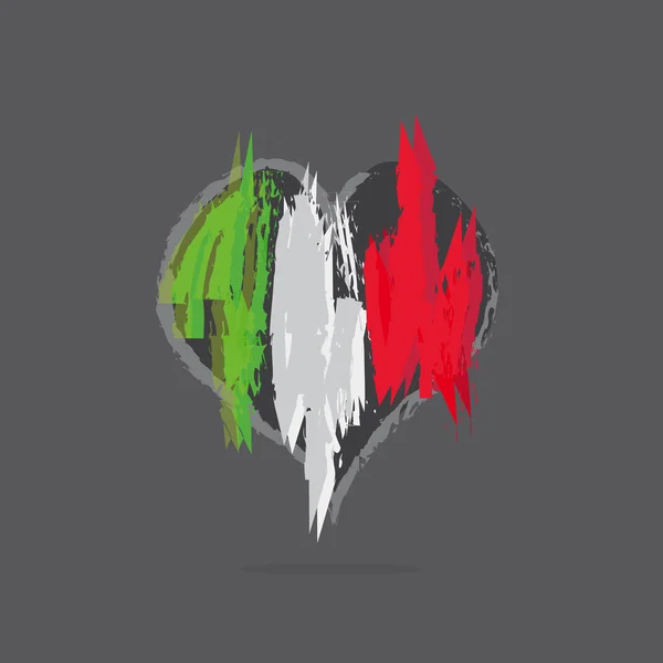 Italienische Flagge im Herzen mit abstraktem Pinsel — Stockvektor