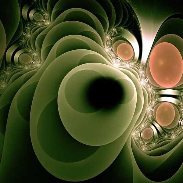 Arte Fractal Abstrato Verde com Plataformas, Círculos e Bolhas com Luz — Fotografia de Stock