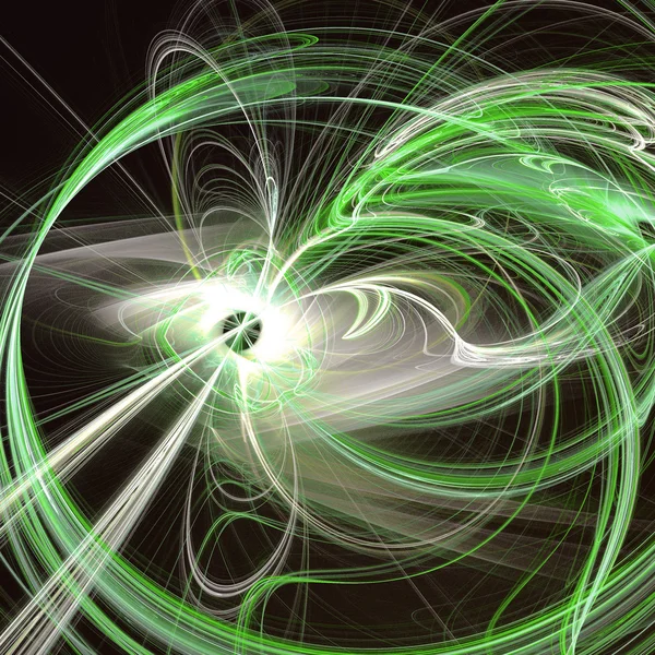 Green Abstract Fractal Waves With Light Beams, Spiritual Concept — Stock Photo, Image