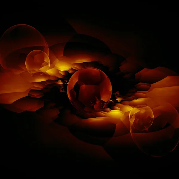 Conceito de bolhas de cristal laranja escuro com reflexão, arte de design fractal — Fotografia de Stock