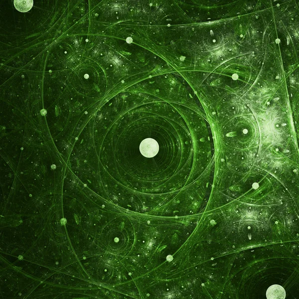 フラクタル アートとして他の小さな接続プラットフォームと緑の大きなバブル プラットフォーム — ストック写真