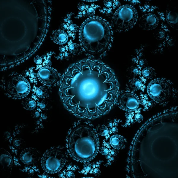 Blue Fractal Art With Gems And Flowers With Shadow And Light — Stock Photo, Image