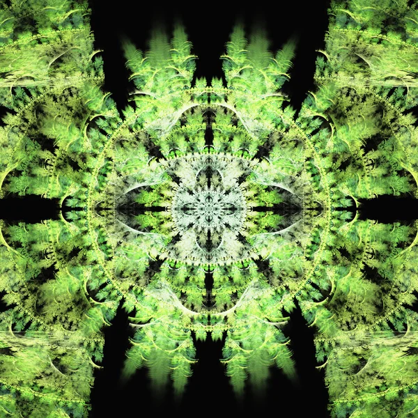 Концепция фрактального искусства "Зеленый круг молний" с блестящими платформами — стоковое фото