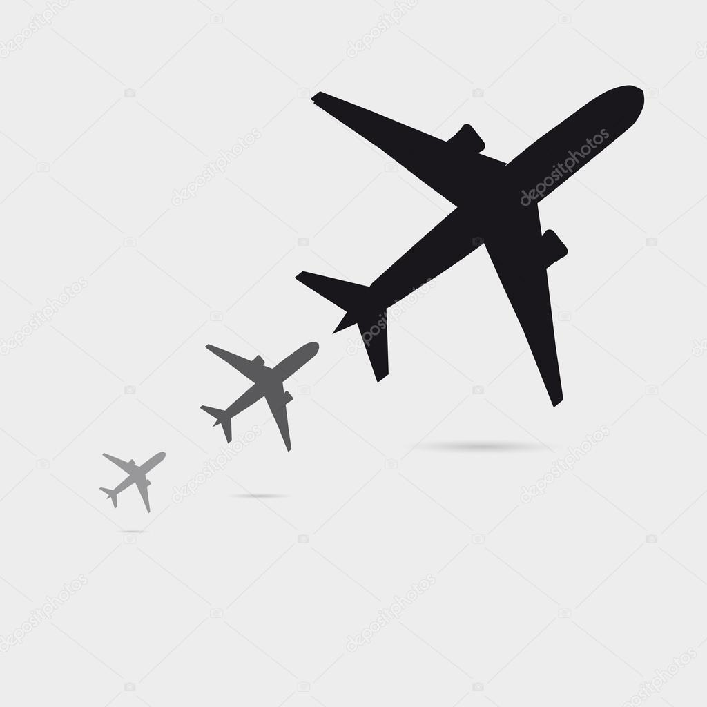 Three Growing Airplane Silhouette With Little Shadow, Can Be Used As A Poster