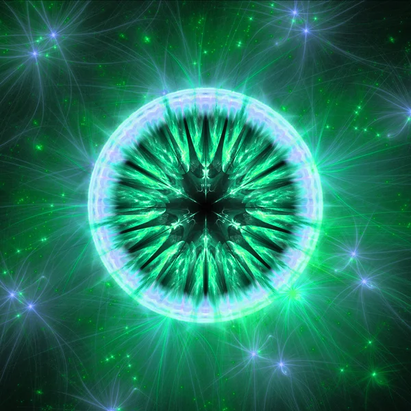 Πράσινο Fractal, πύλη σε άλλο γαλαξία με φως και αστέρια — Φωτογραφία Αρχείου