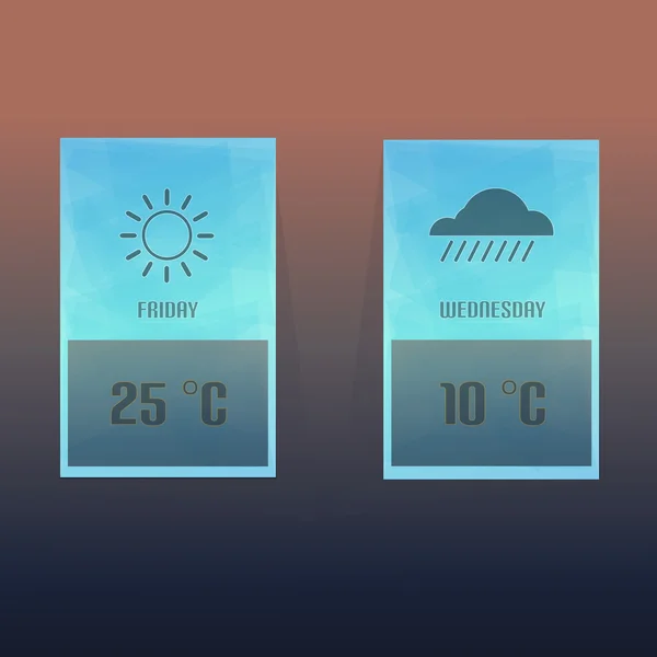 Wetter mobile Anwendung mit Farbverlauf Hintergrund und einfache Wetter-Symbole — Stockvektor