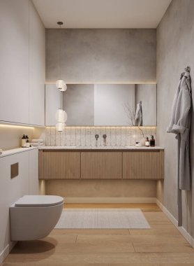 Modern banyo iç tasarımı, 3D tasarım.