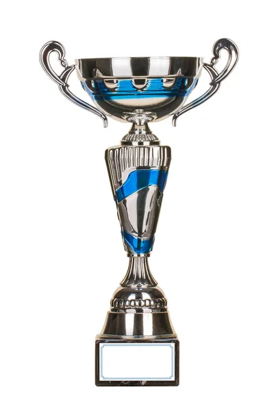 Beautiful Silver Blue Cup Isolated Background Second Place — Stock Photo, Image