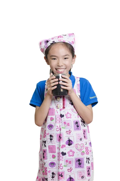 Sorrindo menina vestida como um cozinheiro — Fotografia de Stock