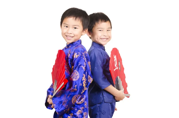 Twin boys performing chinese kung fu — Stock Photo, Image