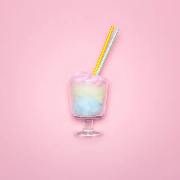 Top view of the multicolored cotton candy. Minimal style — Stock Photo, Image