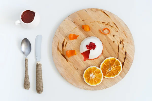 Top view of the Italian dessert panna cotta with syrup — Stock Photo, Image