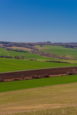 İlkbaharda Drei Gleichen etrafında yürüyüş Thuringian Havzası - Drei Gleichen - Almanya