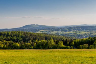 Thüringen Ormanı 'nda güzel bir günbatımına doğru yürürken 