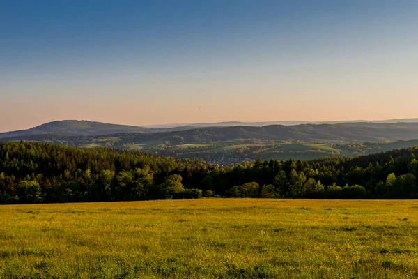 Turistika Krásného Západu Slunce Durynském Lese — Stock fotografie