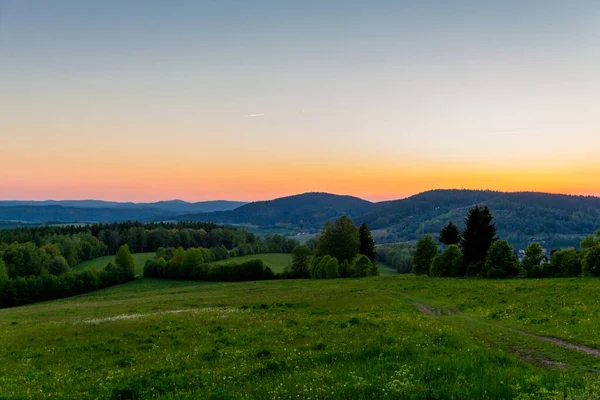 Wandelen Prachtige Zonsondergang Het Thüringer Woud — Stockfoto