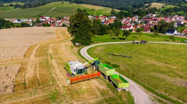 Schmalkalden yakınlarında yaz sonu tahıl hasadı - Thüringen - Almanya