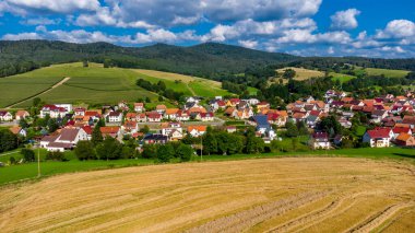 Schmalkalden yakınlarında yaz sonu tahıl hasadı - Thüringen - Almanya